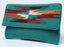 Handcrafted wool clutch purse in southwest style design and teal color.
