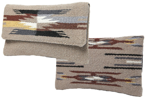 Handcrafted wool clutch purse in southwest style design and beige color.