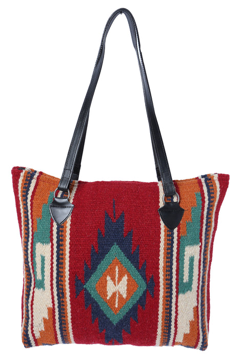 Handwoven wool Maya Modern Purse in classic zapotec-style design, red and orange