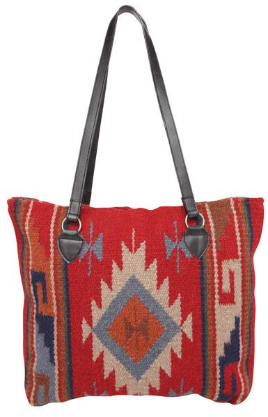 Handwoven wool Maya Modern Purse in classic zapotec-style design, red.