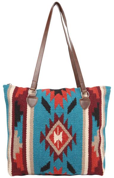 Handwoven wool Maya Modern Purse in classic zapotec-style design, teal and maroon.