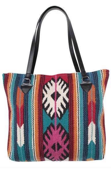 Handwoven wool Maya Modern Purse in classic zapotec-style design, teal and red