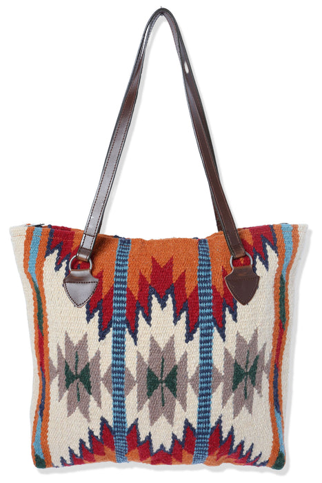 Handwoven wool Maya Modern Purse in classic zapotec-style design, cream and red.