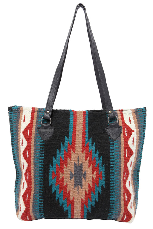 Handwoven wool Maya Modern Purse in classic zapotec-style design, black and rust