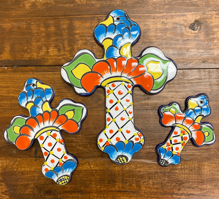 3 Pack Talavera-Style Wall Crosses! Size Small, Med, And Large!