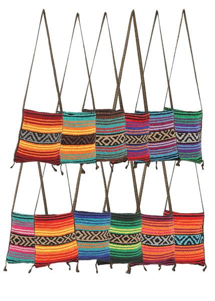 24 pack Child size Fiesta hippie style crossbody bag in assorted vibrant colors.