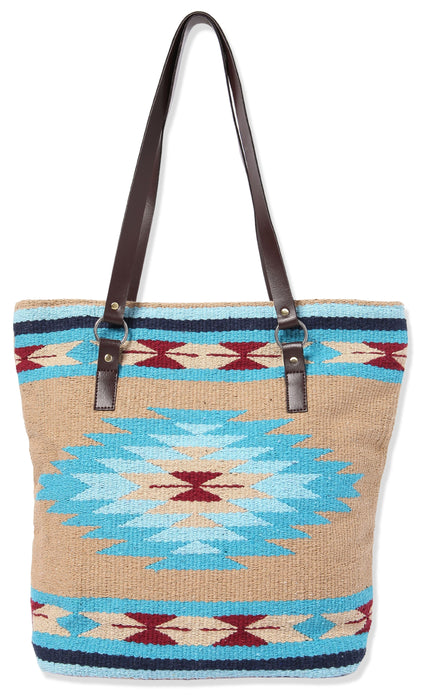 Handwoven cotton Santa Rosa Handbag with one-sided southwest design in beige