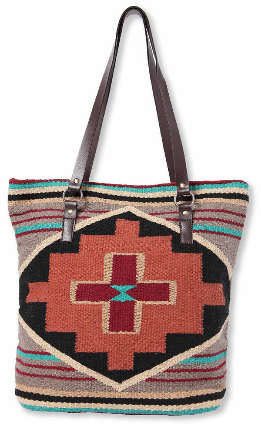 Handwoven cotton Santa Rosa Handbag with one-sided southwest design in grey and beige