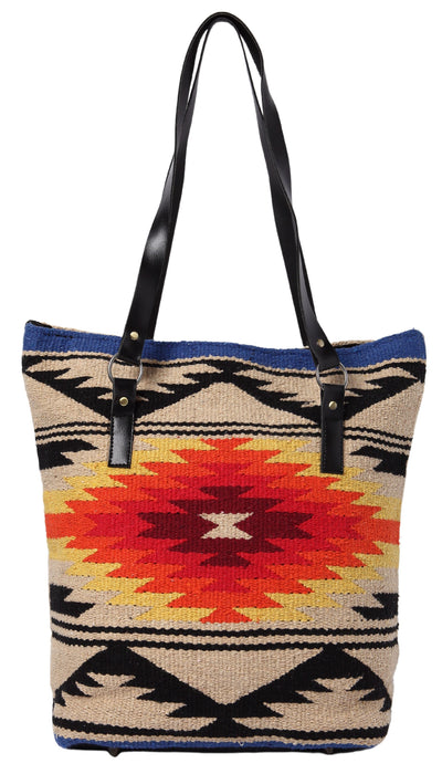 Handwoven cotton Santa Rosa Handbag with one-sided southwest design in cream and black