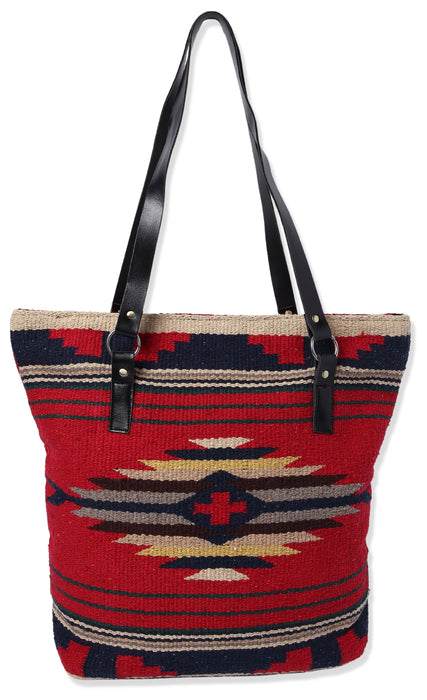 Handwoven cotton Santa Rosa Handbag with one-sided southwest design in red