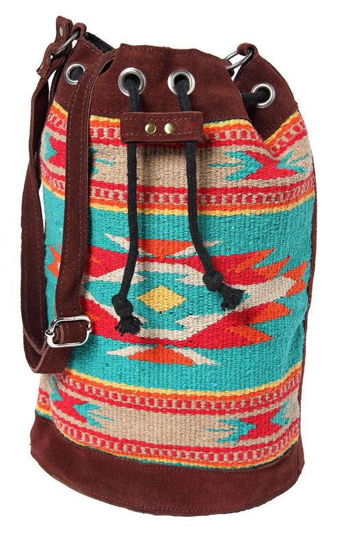 Taos Bucket Bag in design 'F' with teal and brown