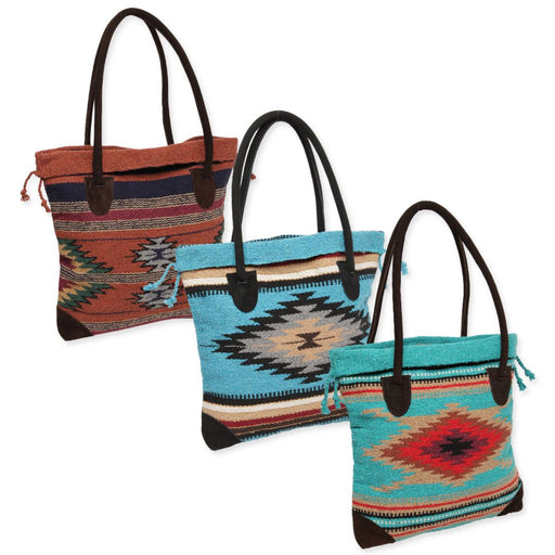 6 pack Handwoven Monterrey Tote Bags with assorted soutwest-style designs and colors.