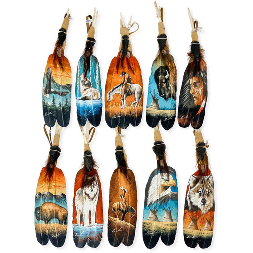 3- Handpainted Feather Artifacts! Only $13.50 ea.!
