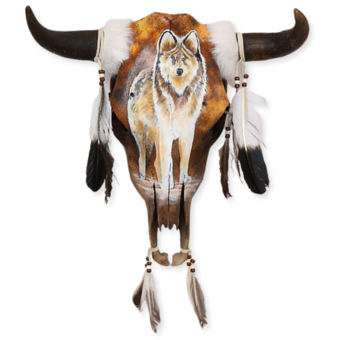 Wolf Design Handpainted Cow Skull