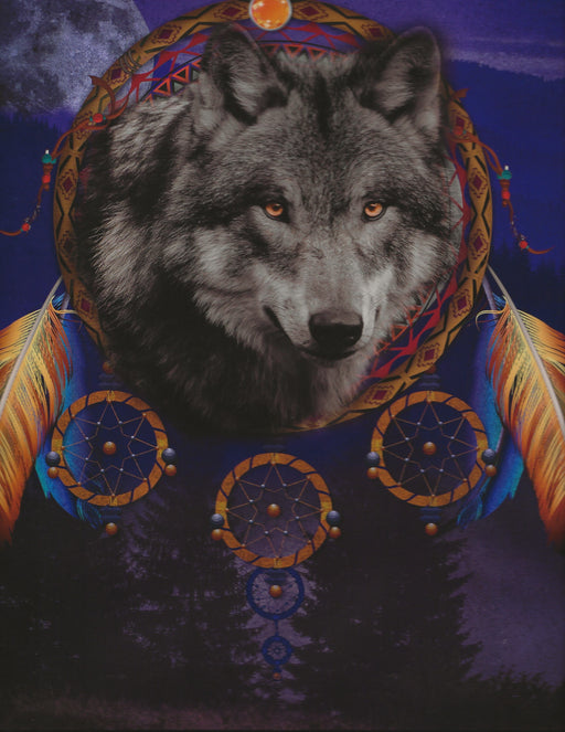 Fleece Pictorial Queen-Size Blanket - Wolf Dreamcatcher