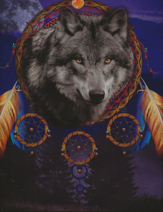 Fleece Pictorial Queen-Size Blanket - Wolf Dreamcatcher