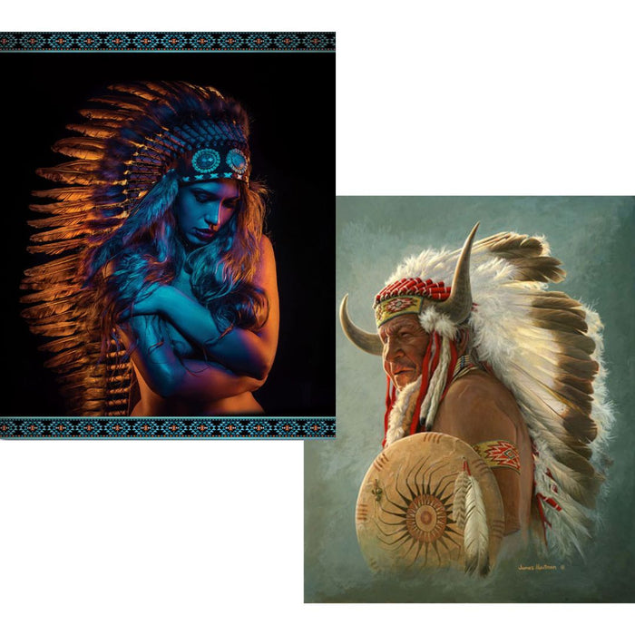 'Chief Headdress' Queen-Size Plush Pictorial Blankets! Only $23 ea.!