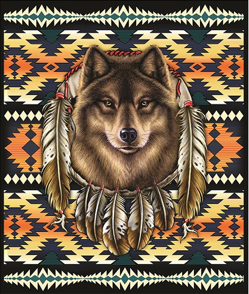 Plush Pictorial Queen-Size Blanket - Wolf 7626
