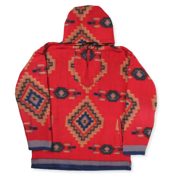 Southwest style fleece pullover hooded sweater in design 'K', size Large