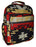 Southwest-Style school backpack in the colors red, black, beige, and camel.