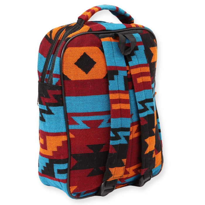 New West Southwest Style backpack in turquoise, black, maroon, and orange.