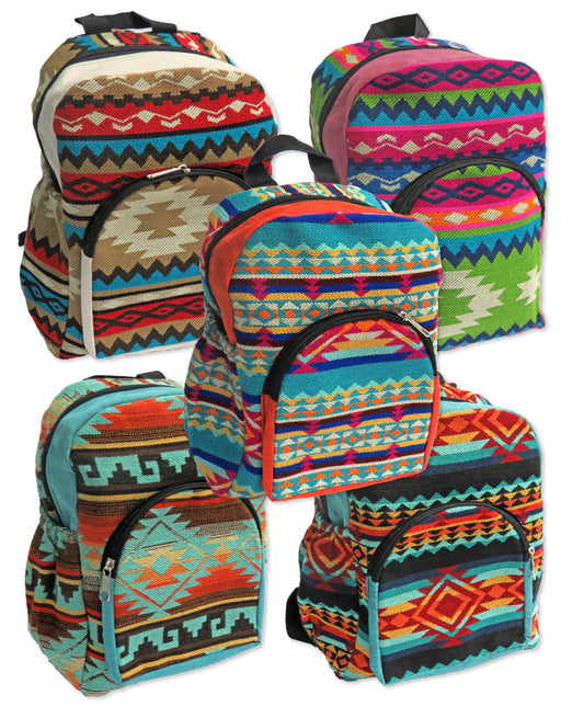 Youth size backpacks in brightly colored geometric designs. Shipped assorted.