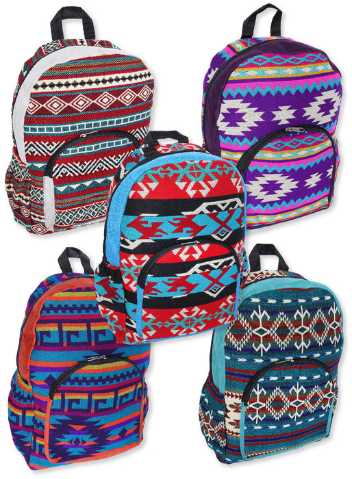 Colorful patterned backpacks from Ecuador, shipped assorted.
