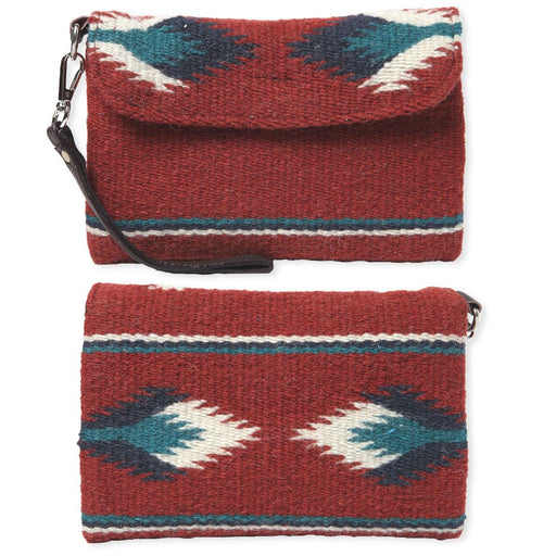 Wool Wristlet Purse with removeable strap in rust color.