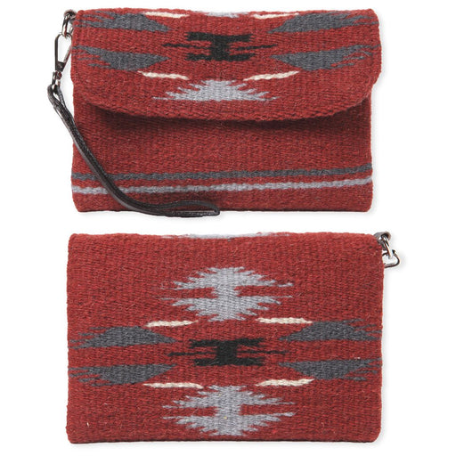 Wool Wristlet Purse with removeable strap in rust color.