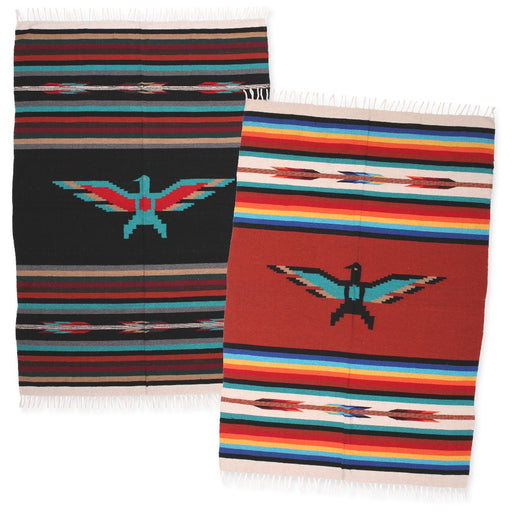 8 pack of the popular southwest style thunderbird blanket in black and rust.