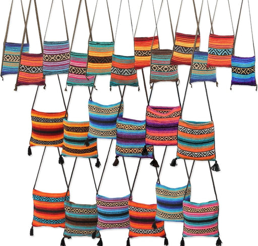 Fiesta hippie style crossbody bags in assorted vibrant colors. Assorted package of Child and Adult size.