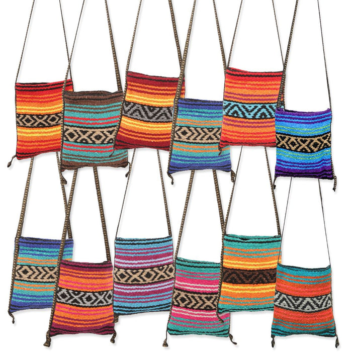 Child size Fiesta hippie style crossbody bags in assorted vibrant colors.