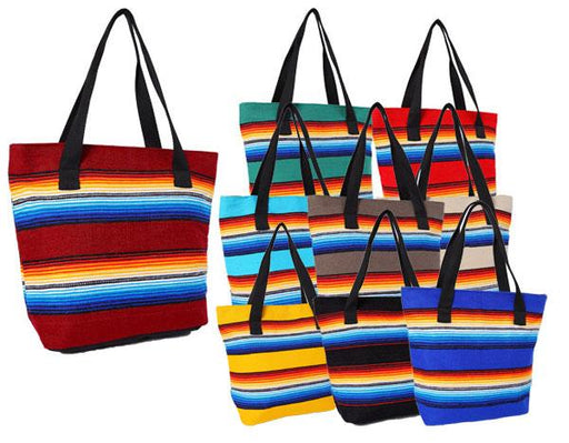 Serape Tote Bags in assorted vibrant colors.