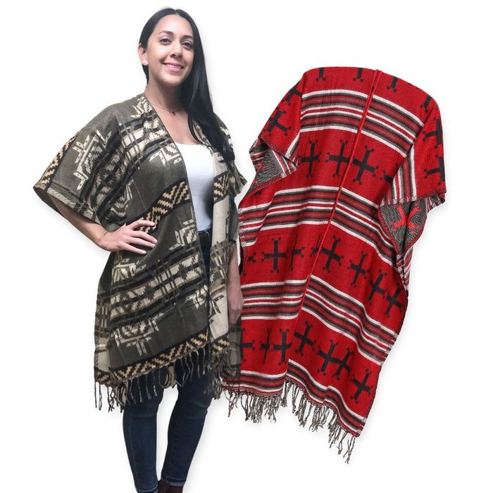 6 pack Southwest style Ruanas, open front poncho in two classic designs.