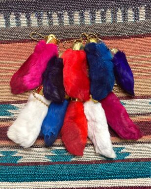 10 PACK Colored Rabbit's Foot Keychains.