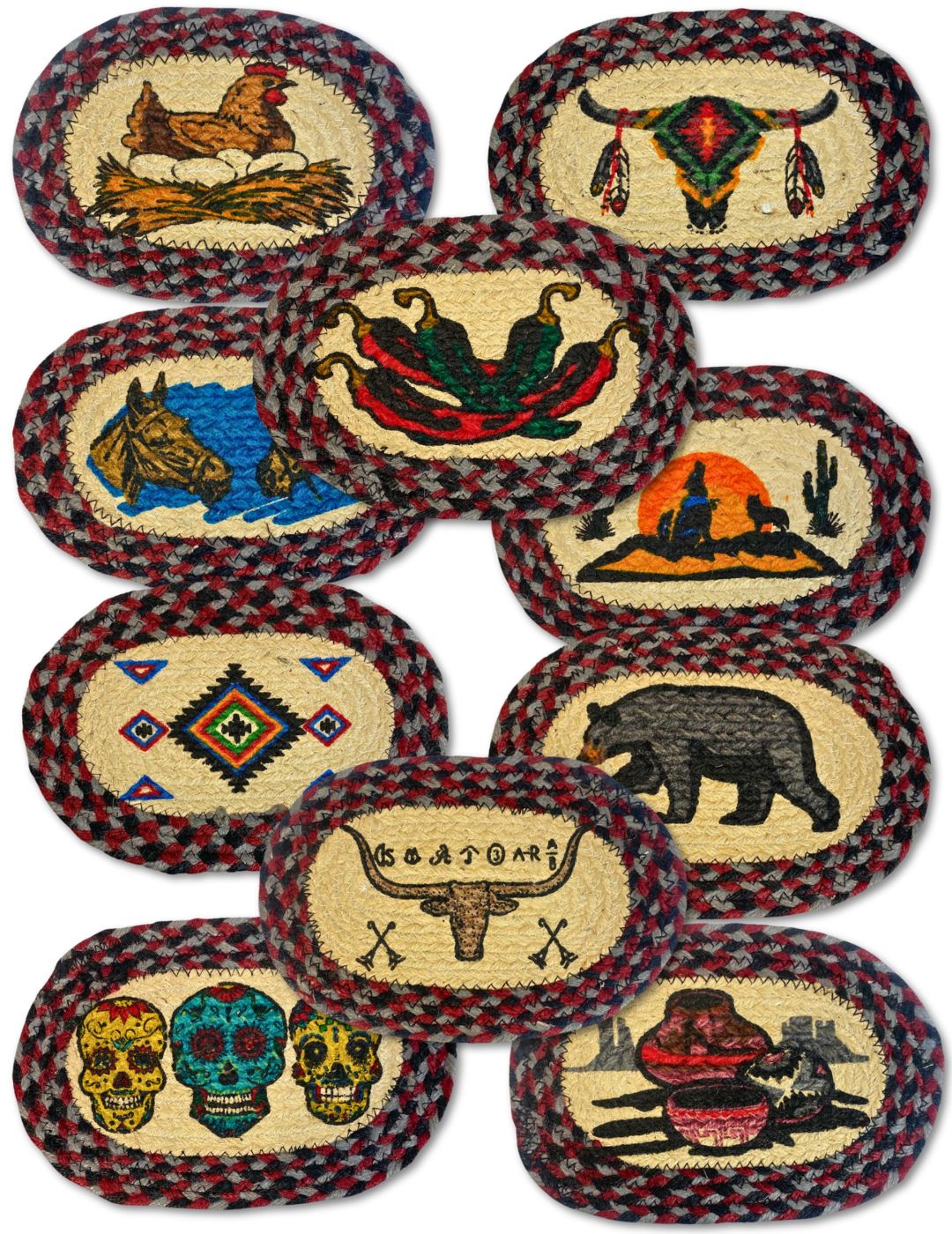 NEW!! 10 Assorted Braided Jute Oval Trivets.