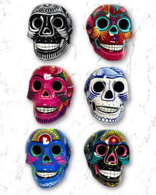 6 Pack Large Ceramic Day of Dead Skull.