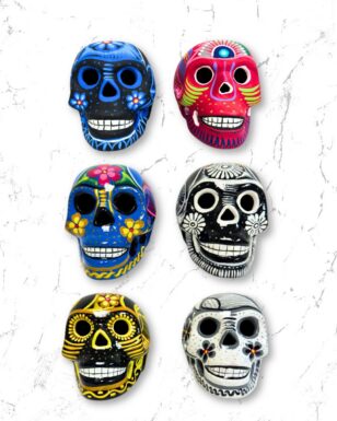 6 Pack Medium Ceramic Day of Dead Skull.