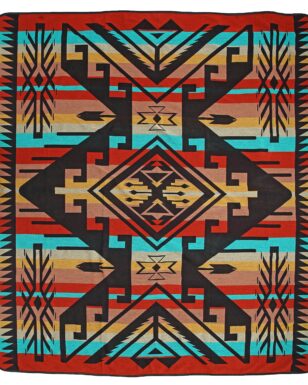 Bedspread 7043 - QUEEN, Black, Teal, Red
