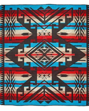Bedspread 7043 - QUEEN, Black, Blue, Red