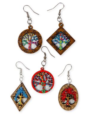 12 Handcrafted Wood Tree of Life Earrings