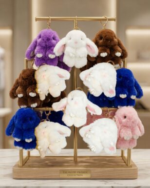 3 PACK Authentic Rabbit Fur Keychains