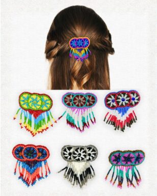 Beaded Three Circle Fringed Hair Barrettes