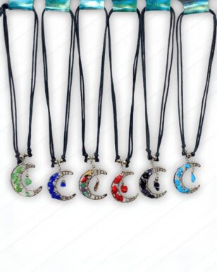Chipped Metal wrap Moon Pendants.