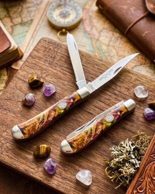Faux Abalone Shell Trapper Knives
