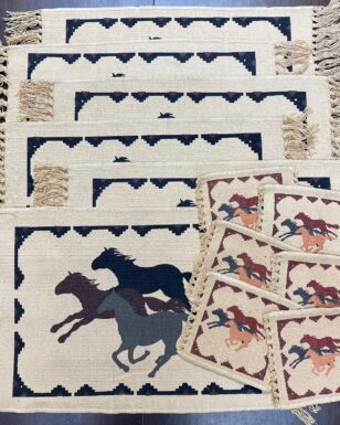 6 PACK RUNNING HORSES Place Mat and Coaster sets !