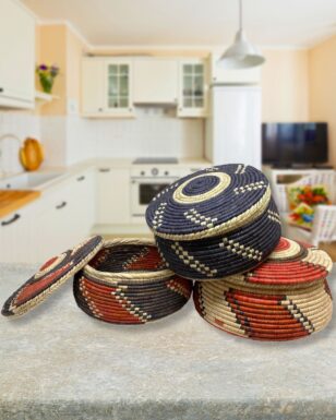 3 - Handwoven Lidded Accent Baskets