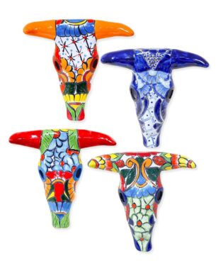 Talavera-Style Cow Skull Wall Hangings
