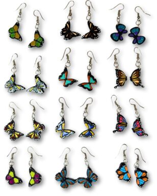 24 Pair Wood Butterfly Earrings,