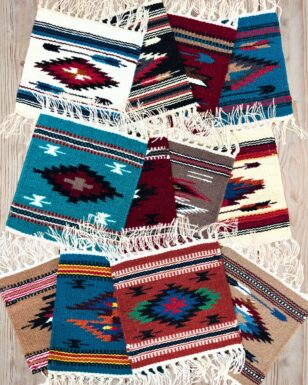 24 PACK Handwoven Wool Chimayo Style Mats-10" x 10".